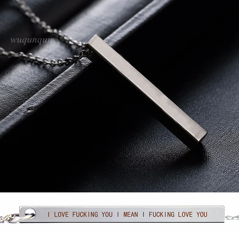 

I Love You I Mean I Love You Vertical Strip Lettering Necklace Engraving Pendant Bar Necklace Choker Lover Gifts Women Jewelry