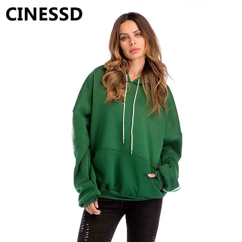 

CINESSD Thicken Hooded Hoodies Sweatshirt Green Drawstring Bat Long Sleeves Plus Size Fleece Casual Loose Autumn Winter Hoodies