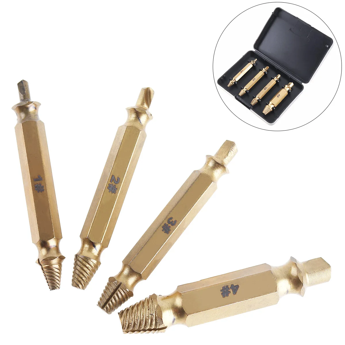 4pcs Double Head Titanium Breakage Screw Extractor Drill Bits Set