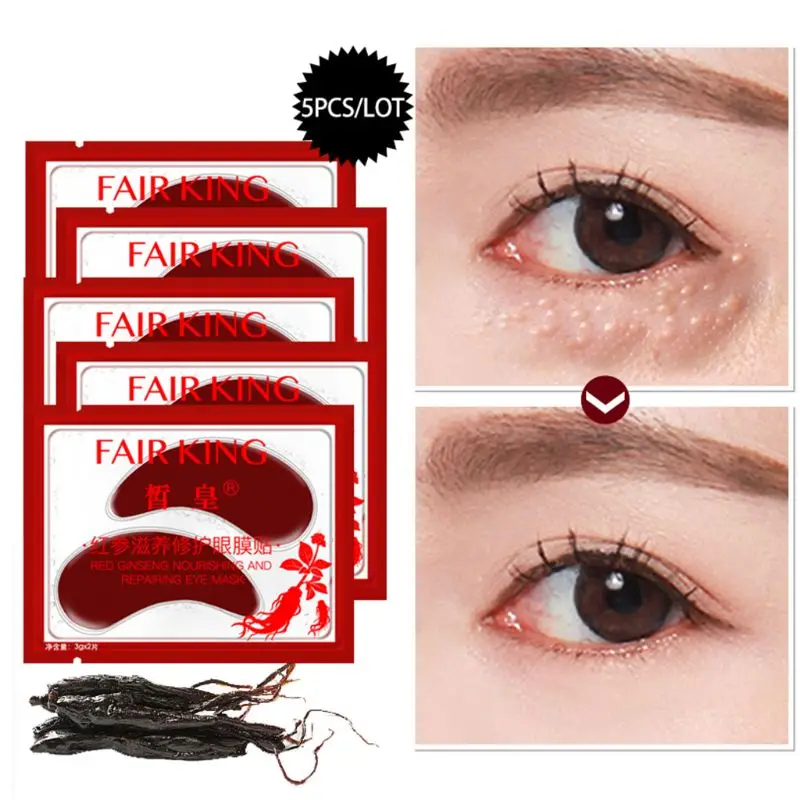 

2Pcs/Pair Red Ginseng Firming Eye Mask Dark Circles Remove Gel Patches Face Care Nourishing Lighten Fine Lines Collagen Pads