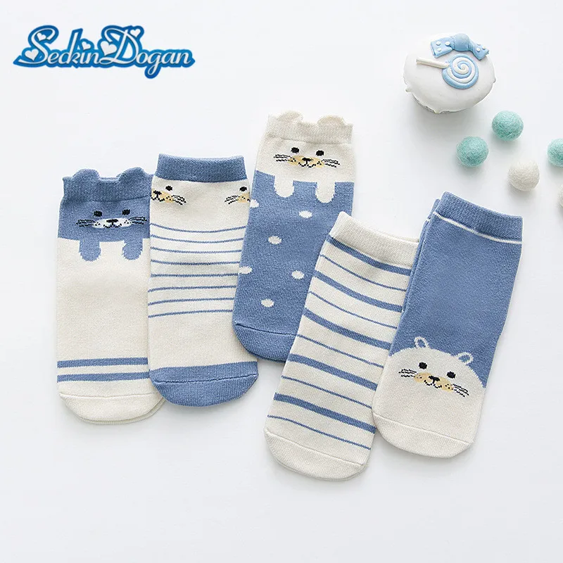 

SeckinDogan Kids Socks Cotton Children Socks Fashion Striped 5Pairs\Lot Newborn Baby Boy Girl Sock Cartoon Casual infant Socks