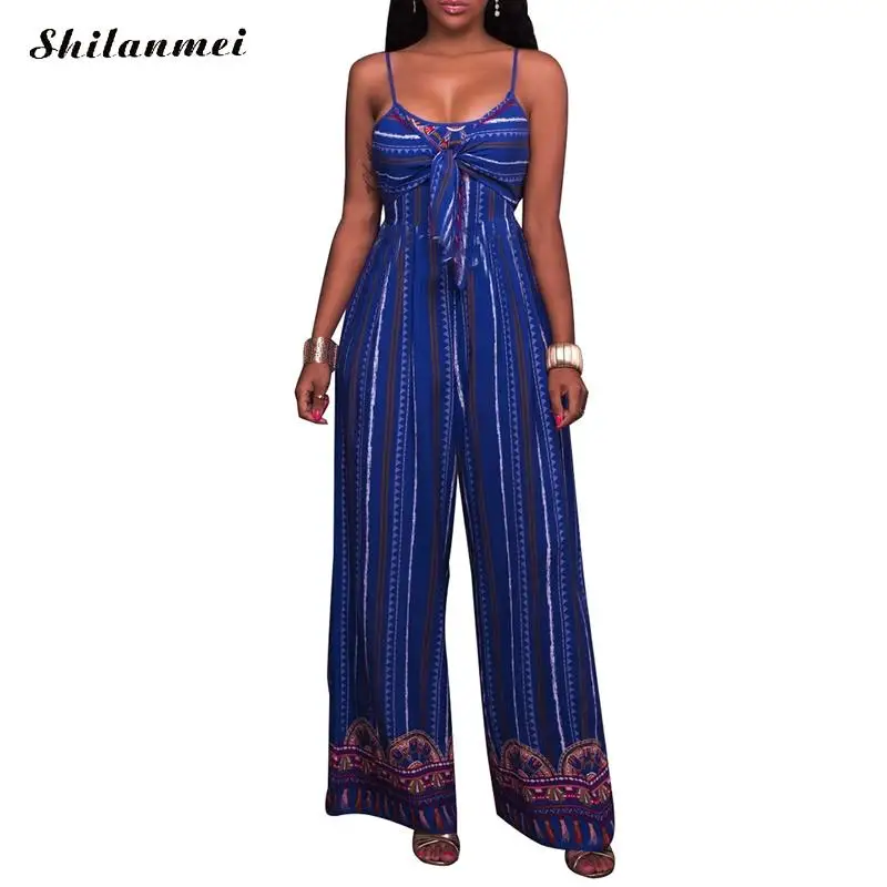 Boho Jumpsuit Long Pants Women Rompers 2017 striped printed Sexy Night