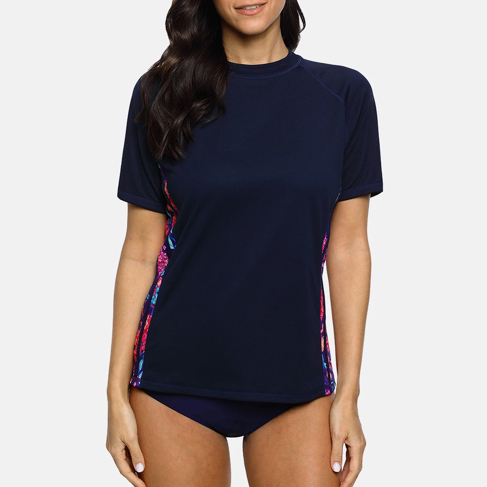 Charmo женская рубашка с коротким рукавом Рашгард цветочный принт Рашгард UPF 50+ Топ для серфинга беговая рубашка быстросохнущие купальники