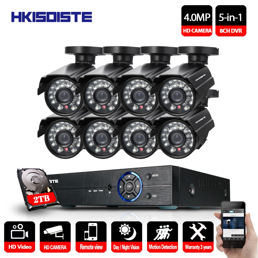 Home Security 8CH 4MP HDMI DVR AHD Outdoor 4MP 8 Canais de Vídeo