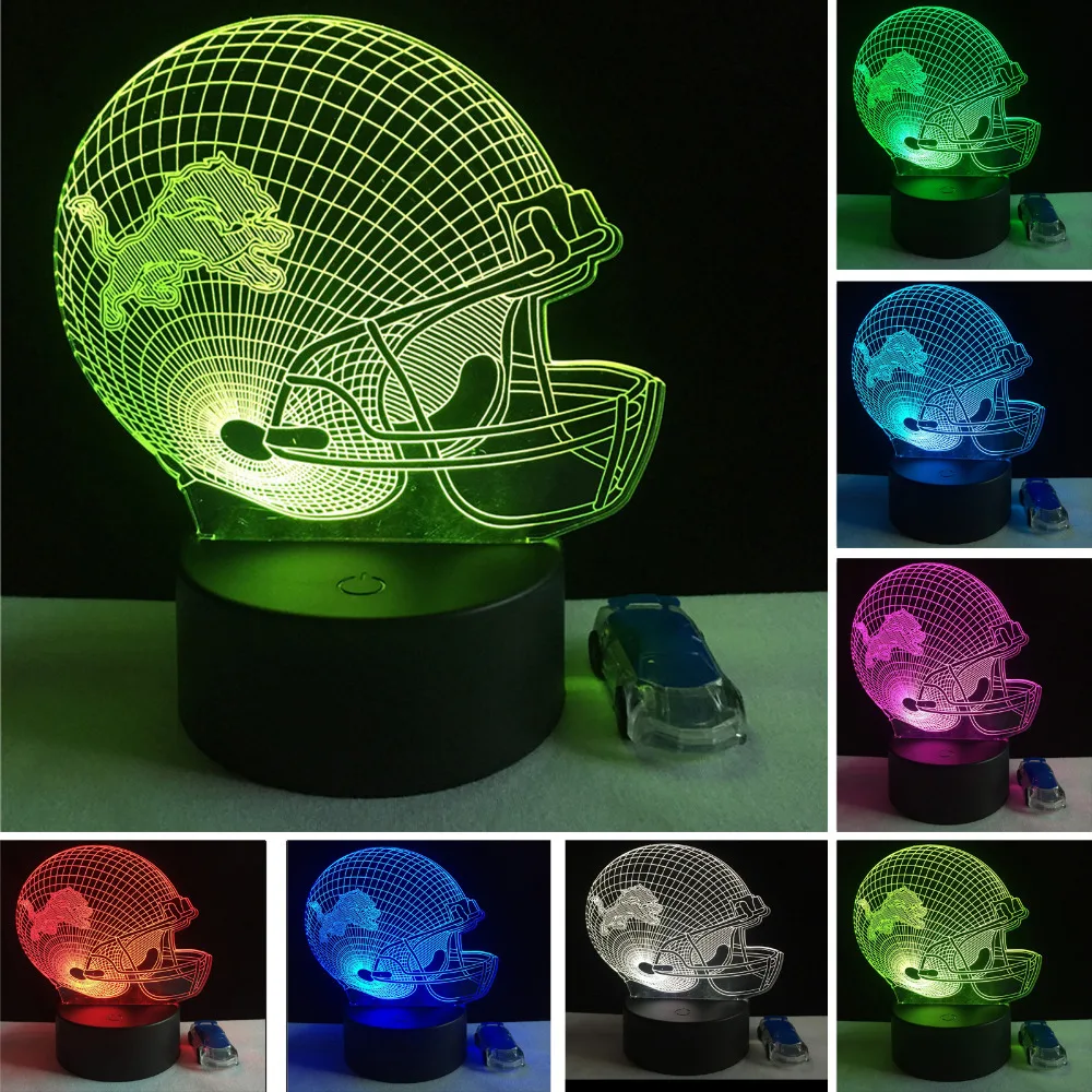 

Fantasy 3D Football Sports Team Cap Lion Helmet LED Night light 7 Color Gradient Table Desk Lamp Decor Birthday Sports Fan Gifts