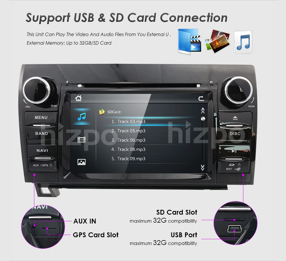 Best 2 din Touch Screen Car Radio Stereo for Toyota Tundra Sequoia 7 Inch 800*480 HD Radio RDS AM/FM 3G SWC IPOD CANBUS SD USB BT MAP 14