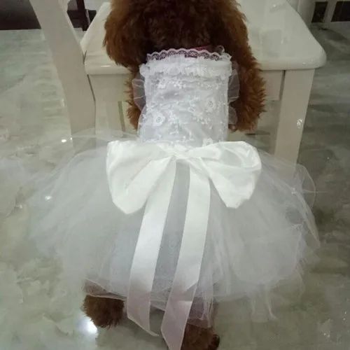 Собачье свадебное платье для питомца, кружевное вышитое платье ручной работы для маленьких собак, платье-пачка принцессы с бантом, чихуахуа, пуделя - Цвет: white