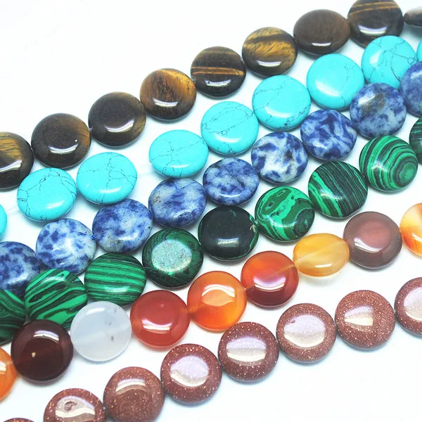 

25pcs natural gem stone strings carnelian opal glass black onyx stone for DIY jewelry beads coin shape size 16mm