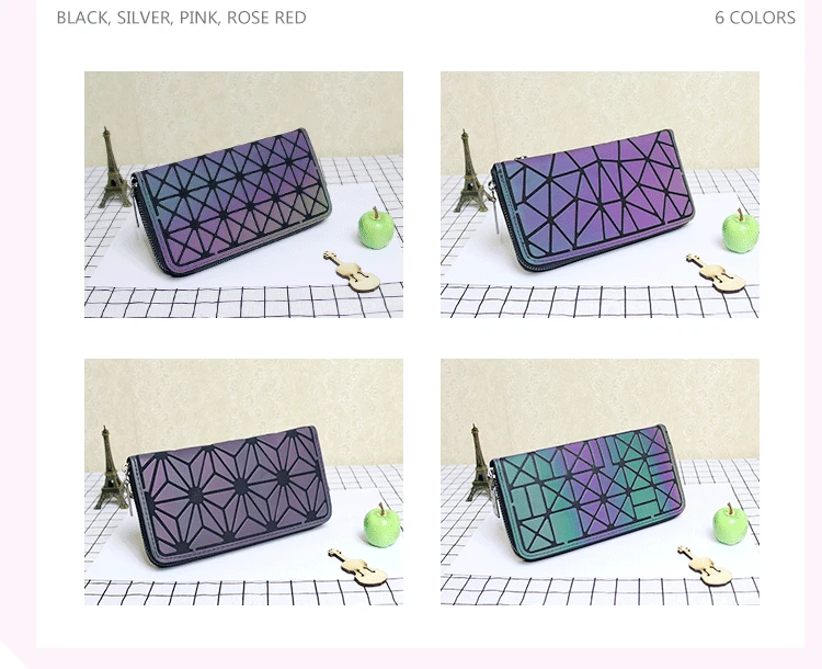 ZYJ Luminous Women Laser Geometry Quilted Plaid Long Wallets Dazzle Colour Girls Zipper Sequins Lattice Clutch Wallet Purse Bag (12)