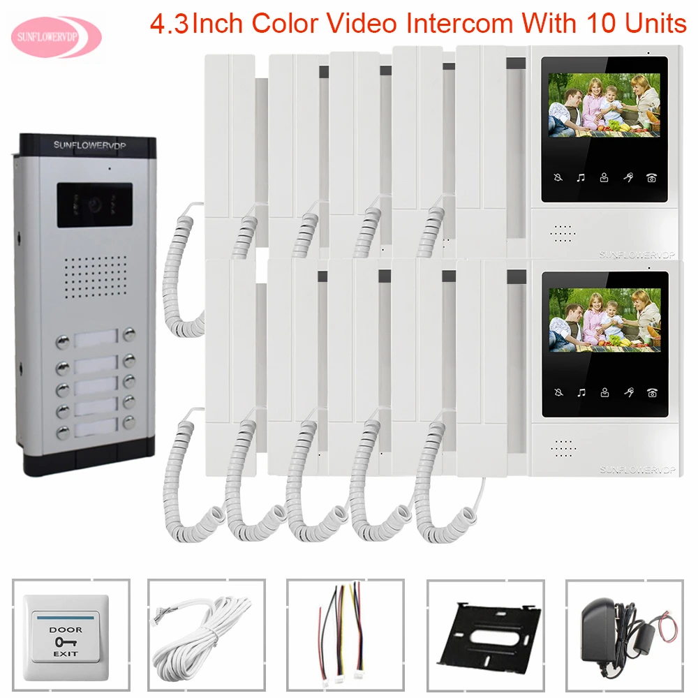 4.3 inchs Color Video Intercom for 4-10 Apartments Intercom for a Private House Doorbell Intercom ir Camera Monitor Night Vision 4.3 inchs Color Video Intercom for 4-10 Apartments Intercom for a Private House Doorbell Intercom ir Camera Monitor Night Vision