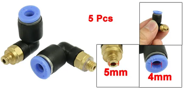 5 Pcs 4mm Push In Connector 5mm Thread Elbow Quick Fitting