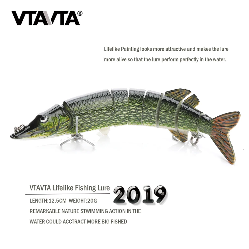 VTAVTA 1 pc Artificial lure bait 12.5cm 20g Fishing tackle Wobblers Pike Lure Multi Jointed swimming Bait for fishing | Спорт и