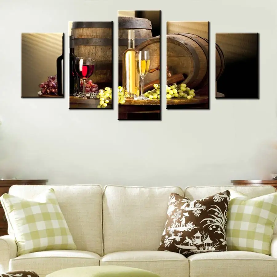Various Wine With Grape Wall Art For Kitchen Painting Pictures Print On