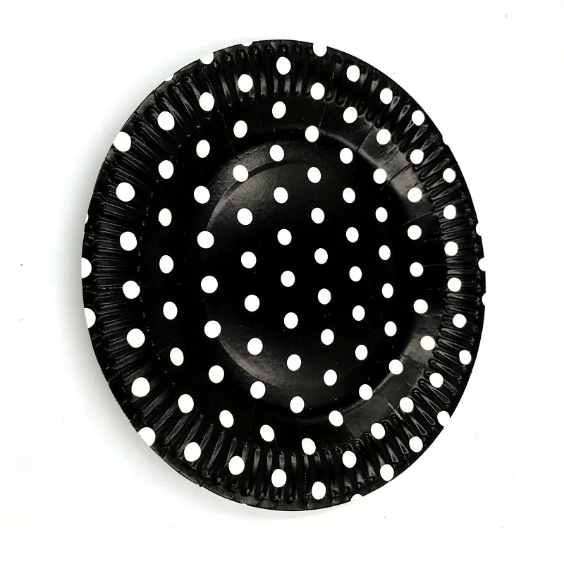 

10pcs/lot black polka dot pattern plates baby shower party decoration polka dots dishes birthday party event dots plates