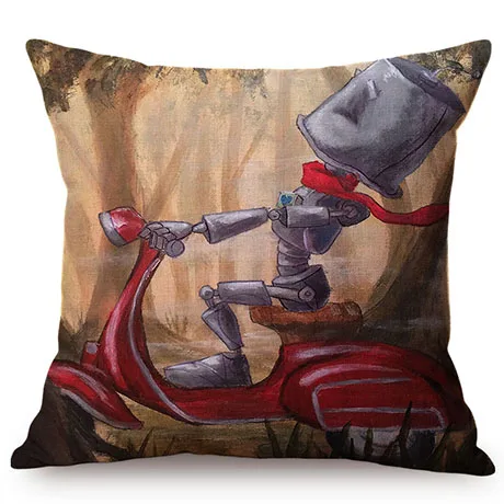 18 Nordic Adorable Robot Characters Cartoon Decorative Throw Pillow Cover Cotton Linen Chair Seat Cushion Cover Cases for Car K102-2
