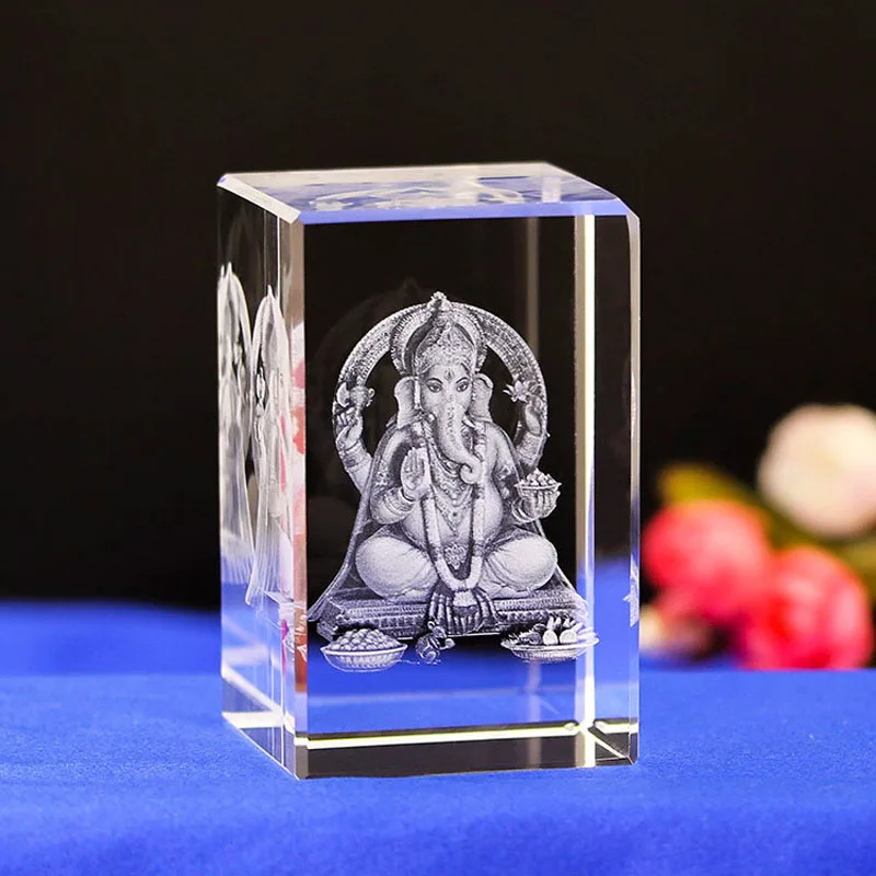 3D лазерная гравировка Хрустальная Светодиодная настольная лампа Индия Ganesa