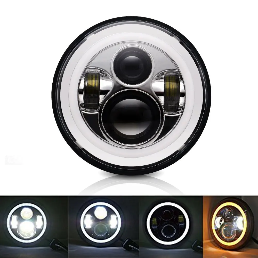 1SET Chrome Daymaker DOT Approved Angel Eye 7" Round LED Headlight With