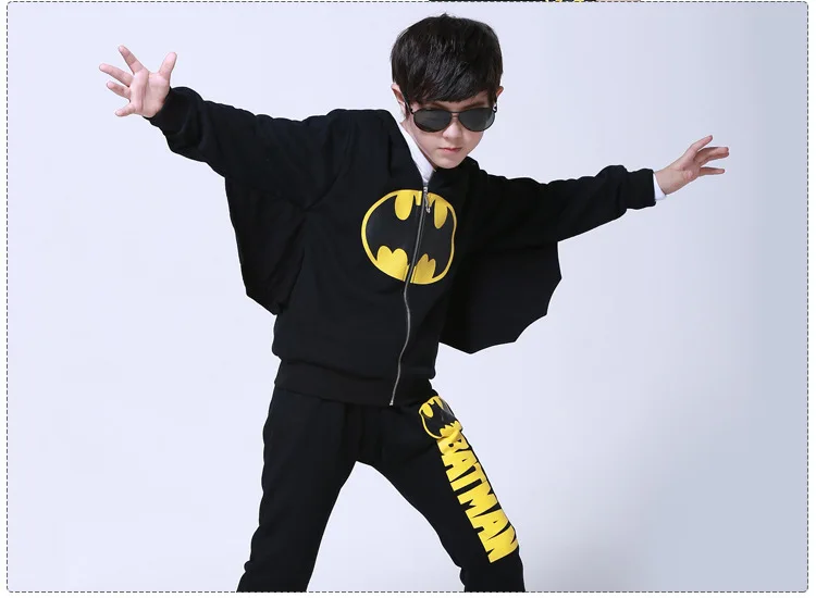 Комплекты одежды для маленьких мальчиков с Бэтменом спортивный костюм на молнии с капюшоном для мальчиков, куртка с героями мультфильмов, пальто, штаны маскарадные костюмы Бэтмена, комплект детской одежды