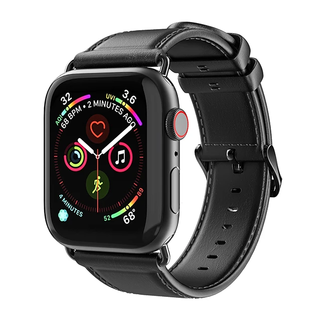 DUX DUCIS ремешок из натуральной кожи для Apple Watch Series 4 3 2 1 настоящий кожаный ремень пряжка для Apple Watch 4 44 40 42 38 мм - Цвет: Black