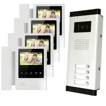 New Apartment Doorbell 4.3” TFT Color door phone 4 monitors with 1 intercom doorbell Camera Video Call to 4 houses