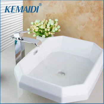 

KEMAIDI Luxury Multi- Edges Corners Design Countertop White Ceramic Artistic Contemporary Wash Basin With Brass Faucet Set