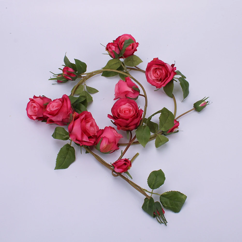 Розы строка искусственная Глициния лоза растения-гирлянды листва на открытом воздухе дома с цветами из искусственных цветов для подвесного настенного декора - Цвет: Rose Red