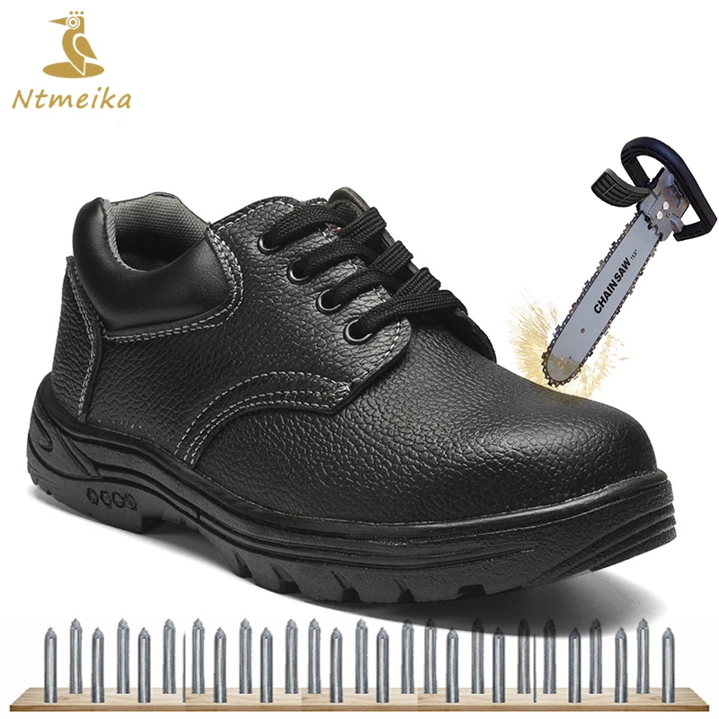 Big Size 36 46 Men Work Safety Shoes Steel Toe Steel Insole Leather