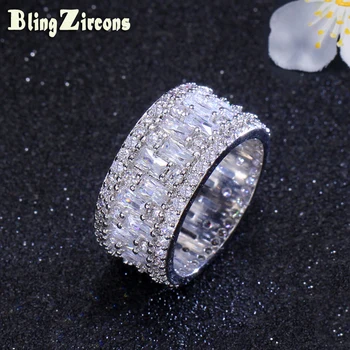 

BeaQueen Luxurious AAA Cubic Zirconia Big Wide Bridal Rings Women Wedding Bands Engagement Finger Jewelry for Party R048