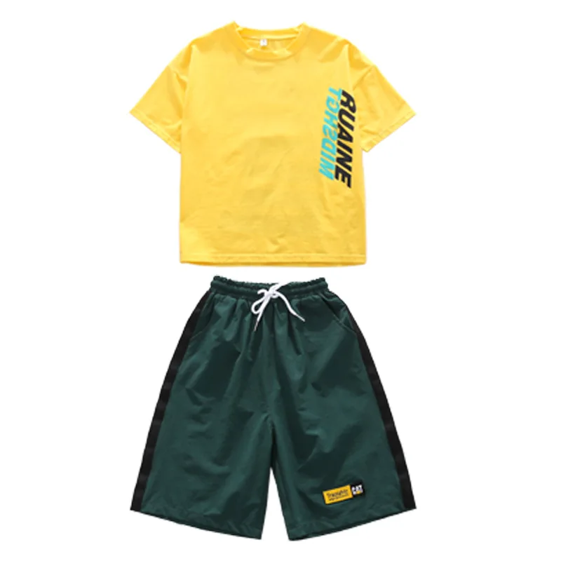 Children Hip Hop Dance Costumes Kids Street Dance Clothing Yellow Tshirt Green Shorts Girls Dancewear Stage Outfit (11)