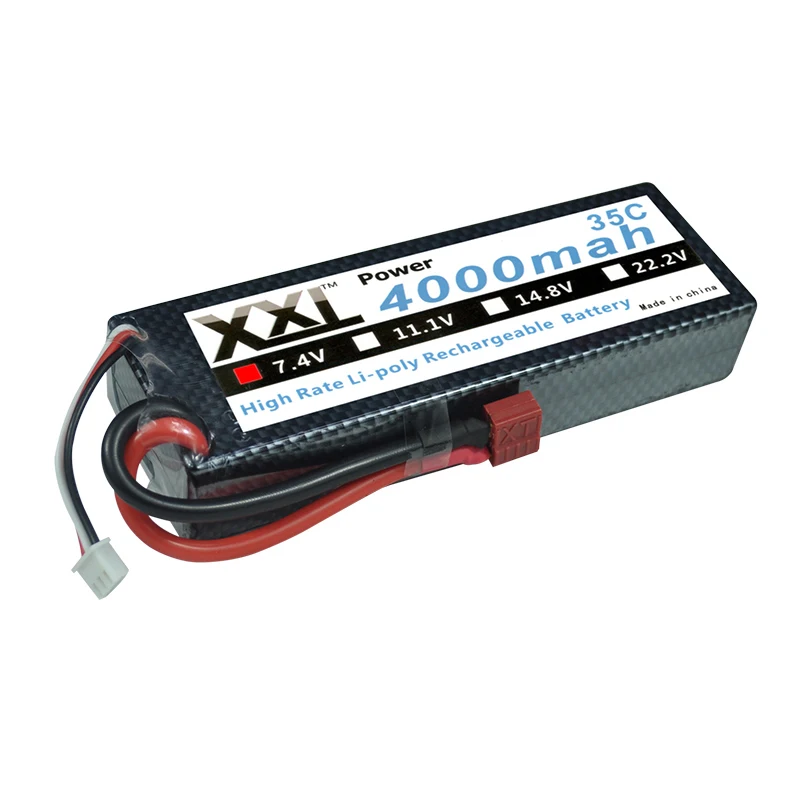RC Car Lipo Battery 7.4V 4000mAh 35C Hard Case with TRAXXAS XT90 Tplug