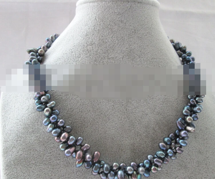

FREE SHIPPING>>>@@ > 0625 3row black baroque rice freshwater pearl necklace