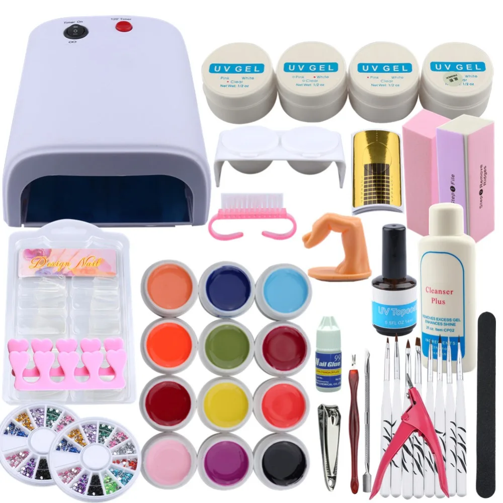 

Nail UV Gel Set 12 Colors UV Gel Set Nail 36W Lamp Dryer Nail Extension Brush Nail Art Tool Kit For UV Manicure Tool Sets