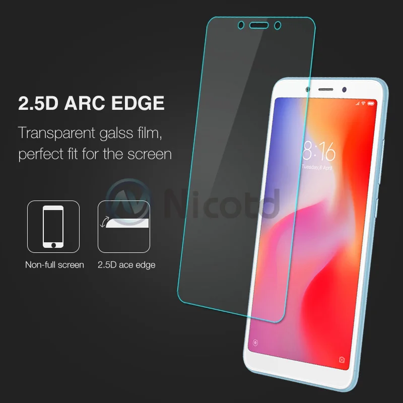 Nicotd Glass For Xiaomi Redmi 6 Screen Protective Film 9H For Xiaomi Redmi 6 Temepred Glass Clear Screen Protector Film 2 (4)