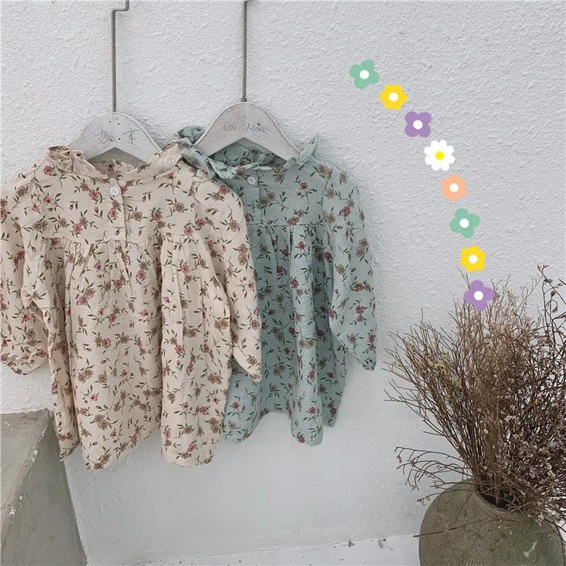 Платье с принтом в Корейском стиле для девочек хлопковая Осенняя детская одежда платья для девочек от 1 до 6 лет