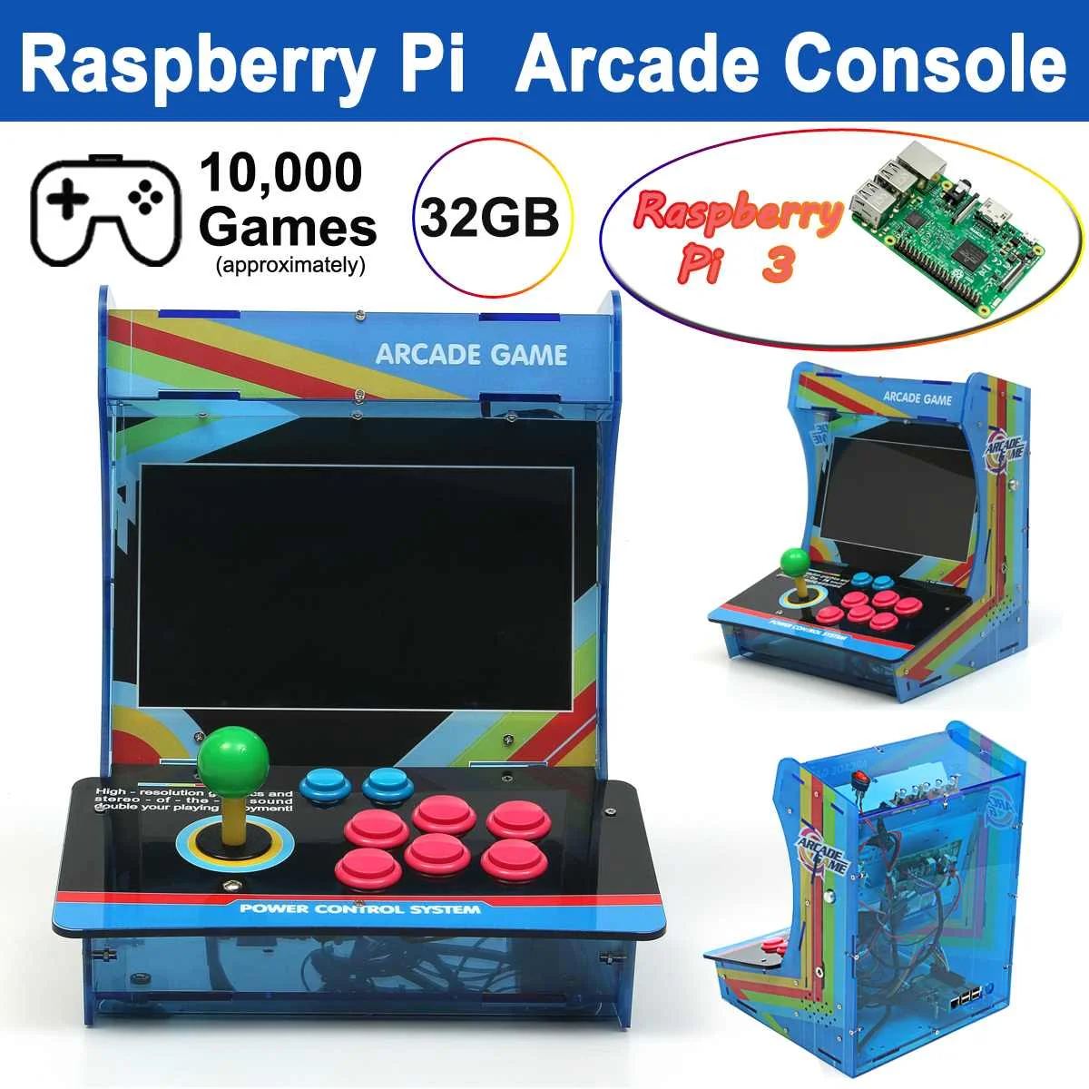 

32G Arcade Console Driven by Raspberry Pi 3 Model B Control Retro Arcade Board Game Box HDMI VGA USB