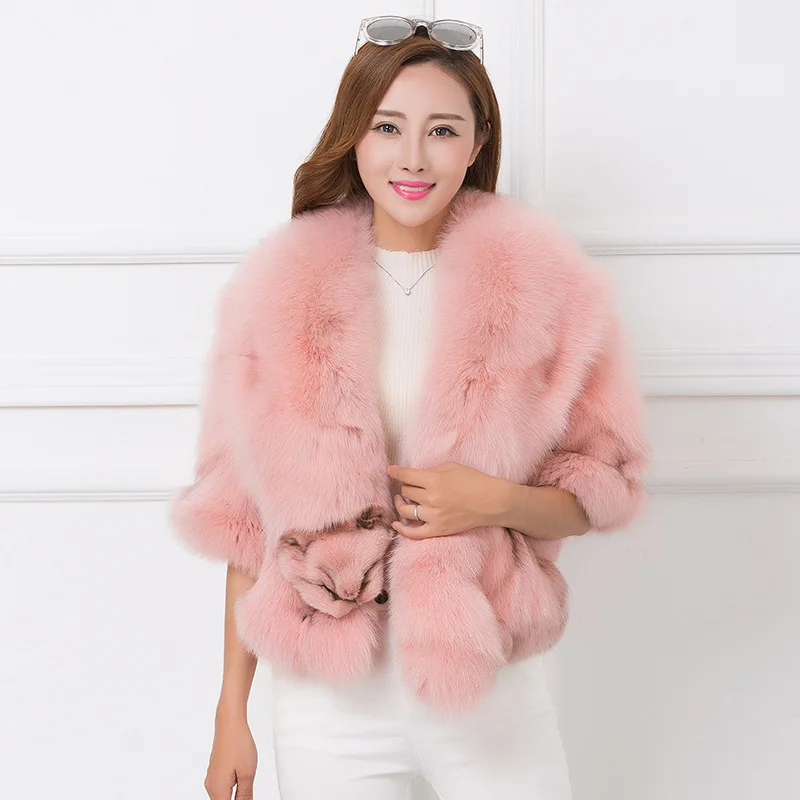 DUOUPA Real Fur Coat New Winter Promotion Whole Skin Fox Fur Leg Hair Short Paragraph Fur Shawl Coat Slim Was Thin Female