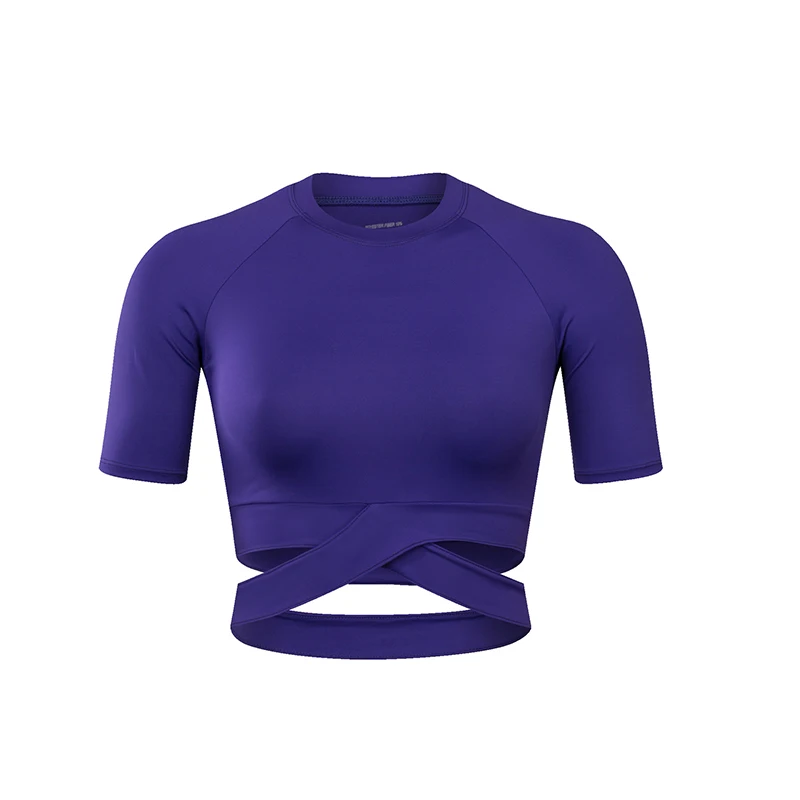 HEAL ORANGE женские рубашки для йоги, сексуальный спортивный топ, Стильный укороченный топ для фитнеса, одноцветная рубашка для бега, спортивная одежда для спортзала, топы, спортивная одежда - Цвет: Фиолетовый