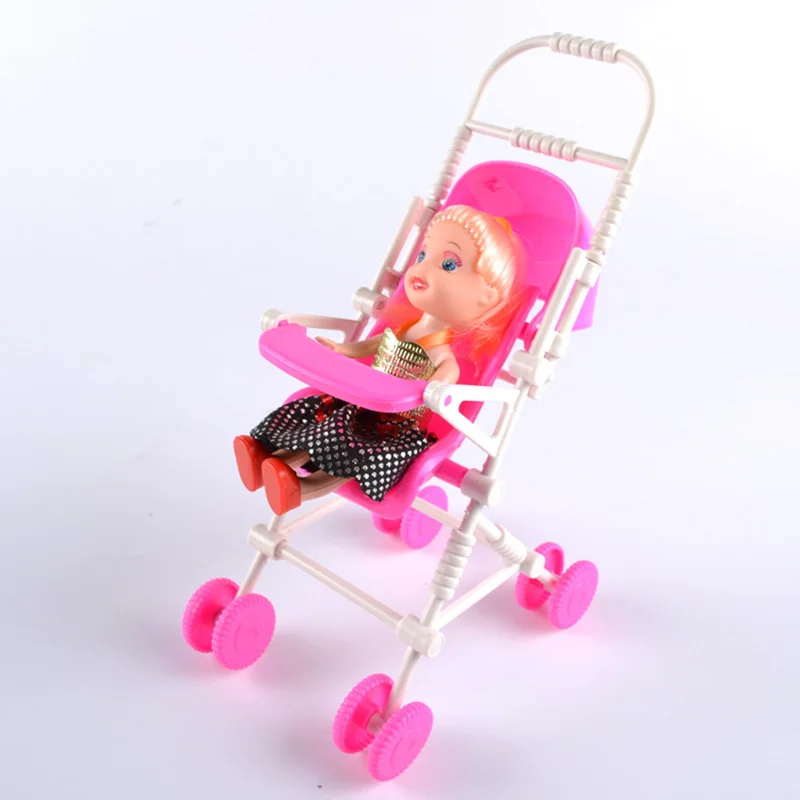 Children s toy Pink Assembly Baby Stroller Trolley Nursery Furniture Toys Baby carriage for Barbie Doll