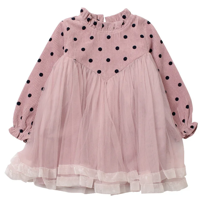 Mihkalev/Детские платья с рисунком для девочек; платья принцессы; коллекция года; осеннее платье для маленьких девочек; Детские платья-пачки с длинными рукавами - Цвет: Розовый