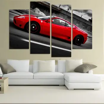 

4 Pcs Red Sports Car Wall Art Picture Home Decoration Living Room Canvas Print Painting Wall Picture Print On Canvas Unframed