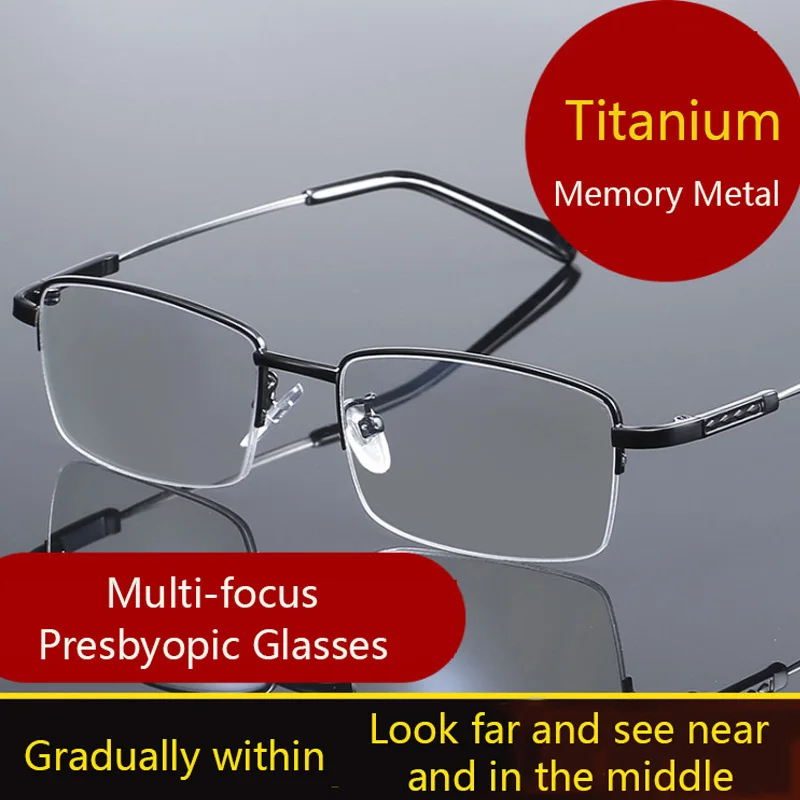 

High Quality Titanium Multifocal Reading Glasses Men Anti Blue Light Alloy Business Presbyopic Glasses Gafas De Lectura