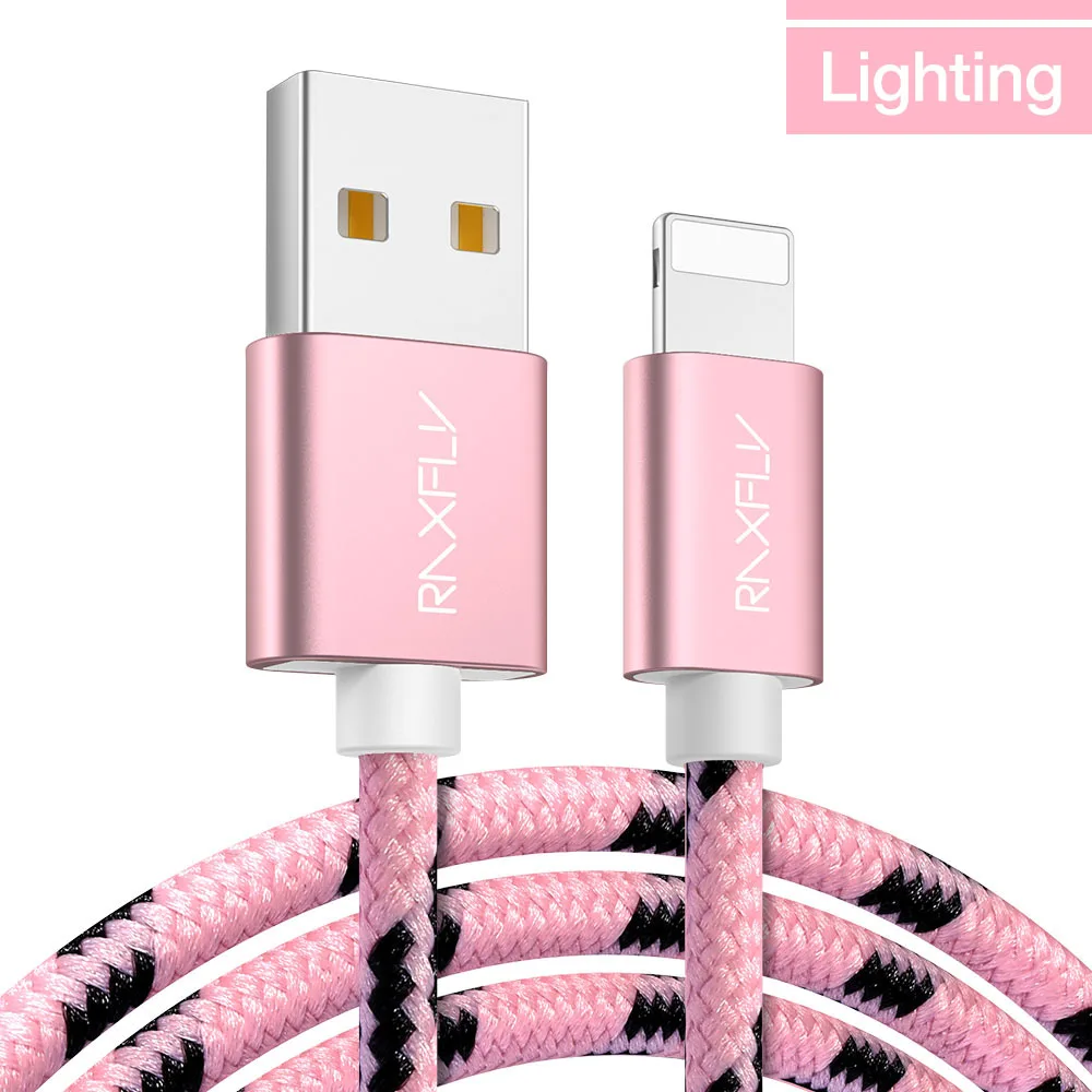 RAXFLY Lightning Кабель USB зарядное устройство нейлоновый USB-кабель для iPhone XS Max телефон зарядки провода для iPhone X 8 плюс 6 S синхронизации S данных шнур провод для зарядки айфона шнур для зарядки телефона - Цвет: Rose Gold