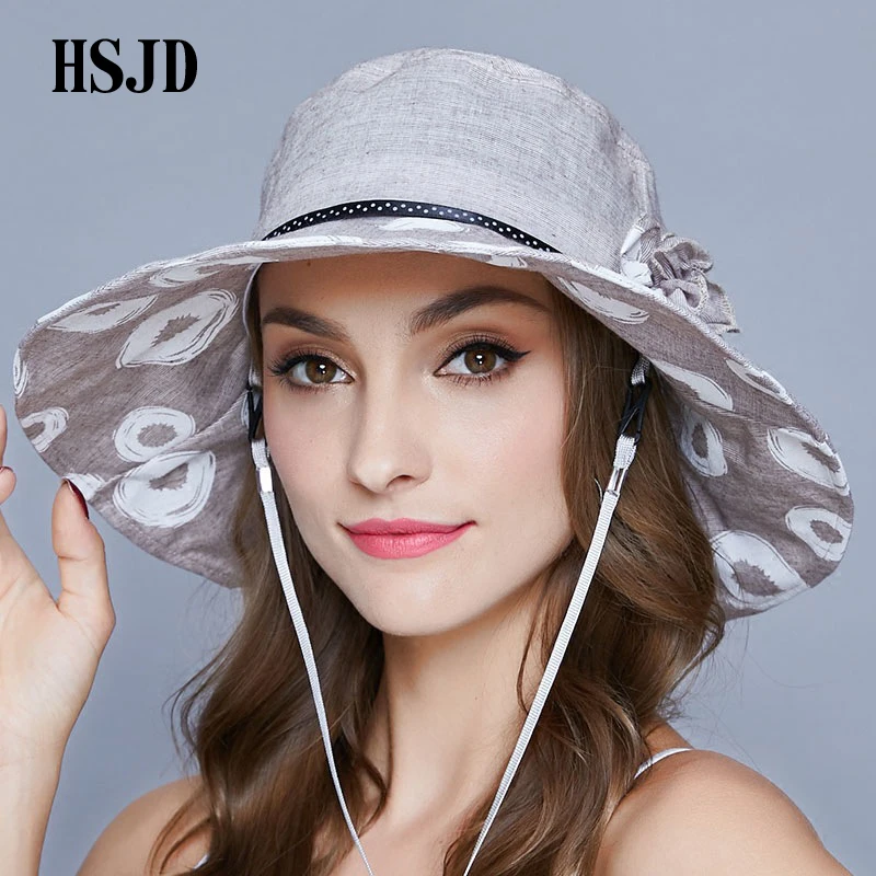 2018 Новая летняя белая круглая печать хлопок широкие поля складываемые солнечные шляпы анти-УФ ведро пляжная шляпа модная женская