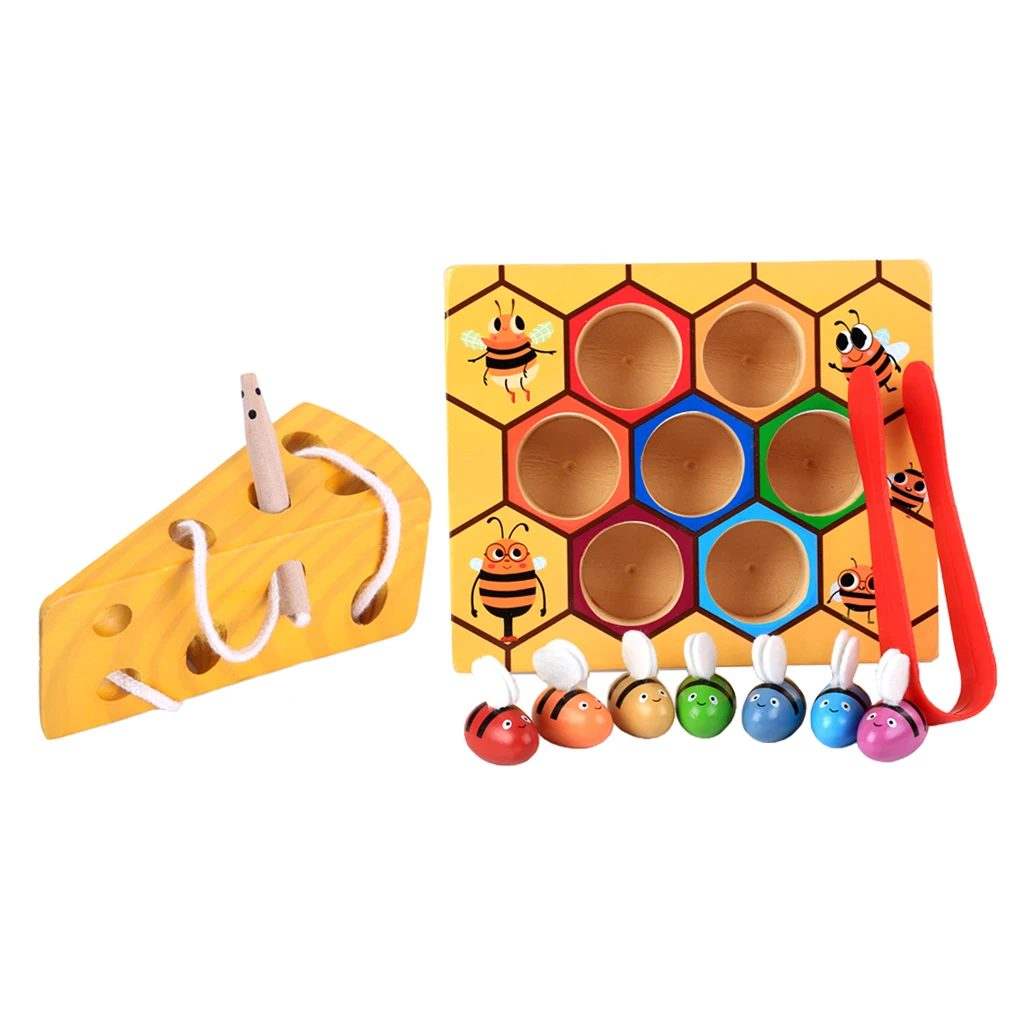 Wooden Montessori Toys - Cheese Maze & Bee Box, Kids Practical Life Toys