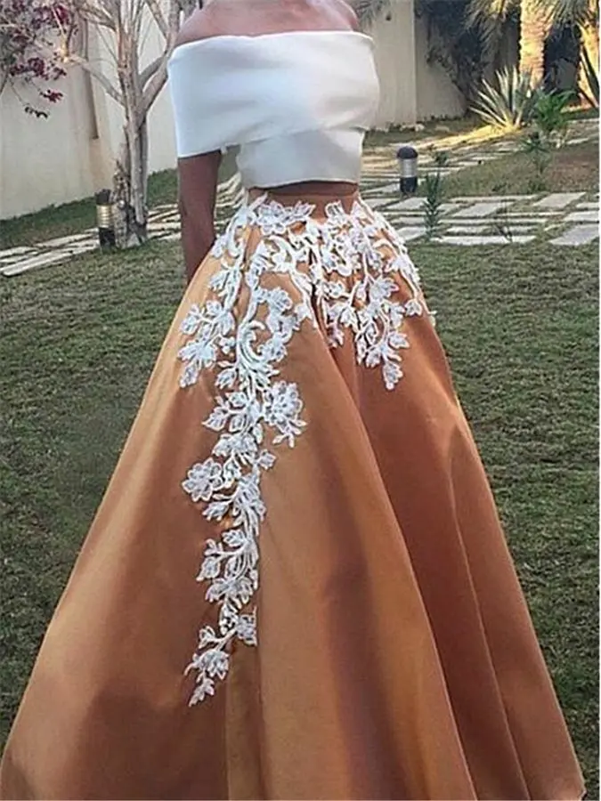 

Vestido De Noiva Vintage Off the Shoulder Appliques Two Piece Prom Dresses 2020 Long Formal Evening Party Gowns Customed