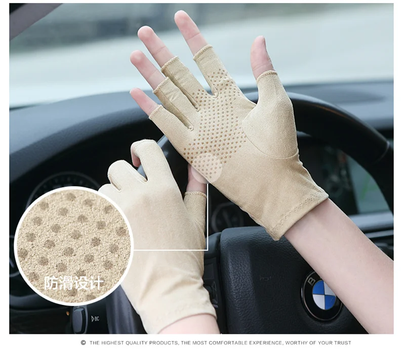 Мужские и женские замшевые солнцезащитные перчатки летние тонкие короткие противоскользящие перчатки для вождения 3-SZ007W