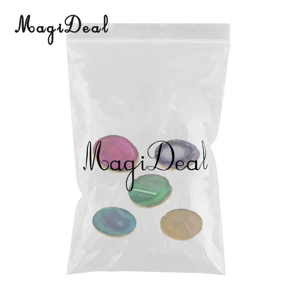 5 Colors Natural Agate Slices, Coasters, Cup Mats, Gold Edge, Crystals Geode Stones Home Decorations, 60-80mm