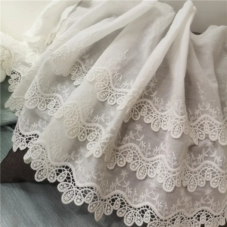 

Super Wide Natural white Cotton100% Cloth Three Layer Embroidered Lace Trim DIY Accessories Lace Fabric Width 36/23cm 3yards/lot