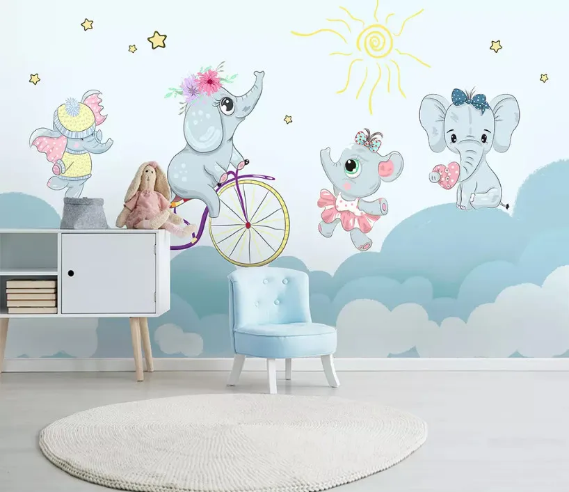 Beibehang индивидуальные современная мода стерео обои слон езда на велосипеде облако дети задний план обои домашний декор