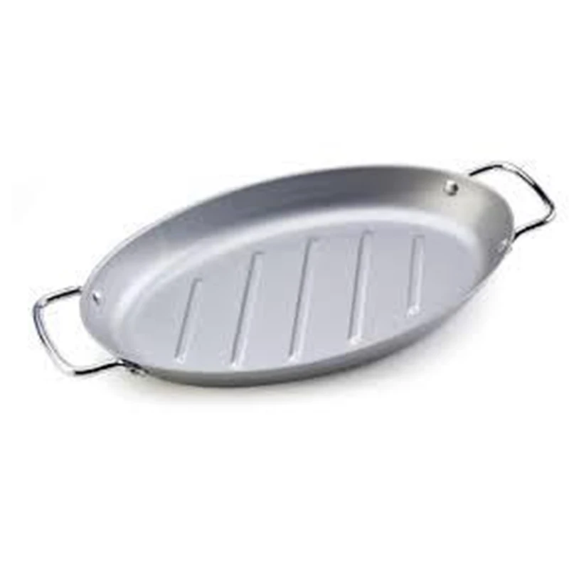 Wholesale Oval Baking Dish Pan Silver Non stick Oval Grill Pan w/Wire handles Grill Pan